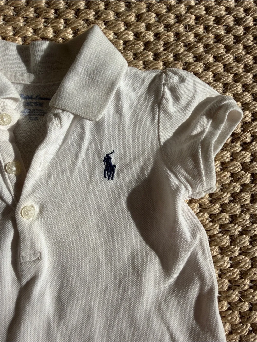 Ralph Lauren White Polo Dress with Navy Stripe Skirt - Toddler size 9 months